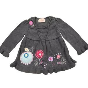 Hanna Andersson Toddler Sweater Size Girl 80 18-24m Faded Gray Floral Appliqué